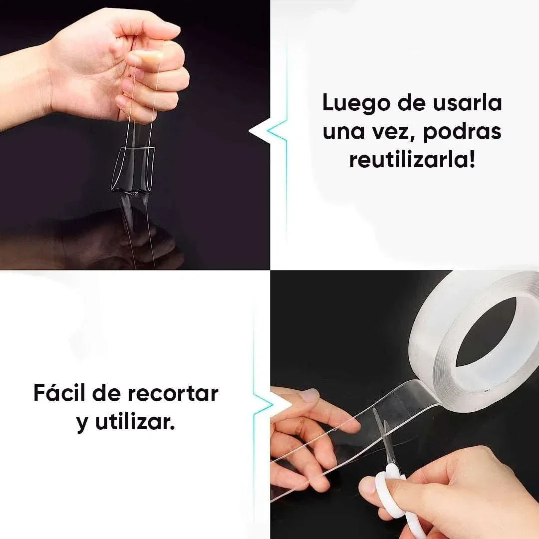 Cinta de Doble Faz Transparente Pegamucho de 5m Leisel - Image 6