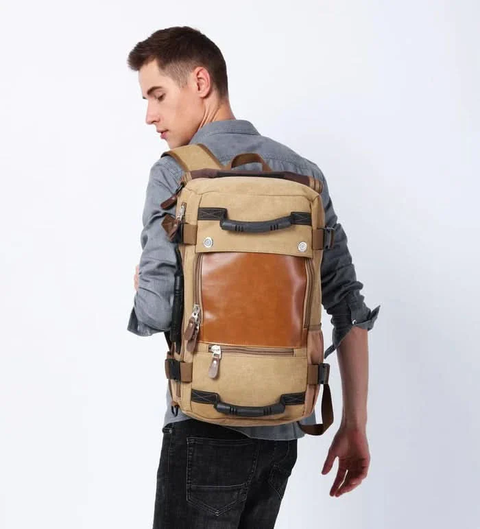 Mochila Overmont de Lona y Cuero con Gran Capacidad - Image 21