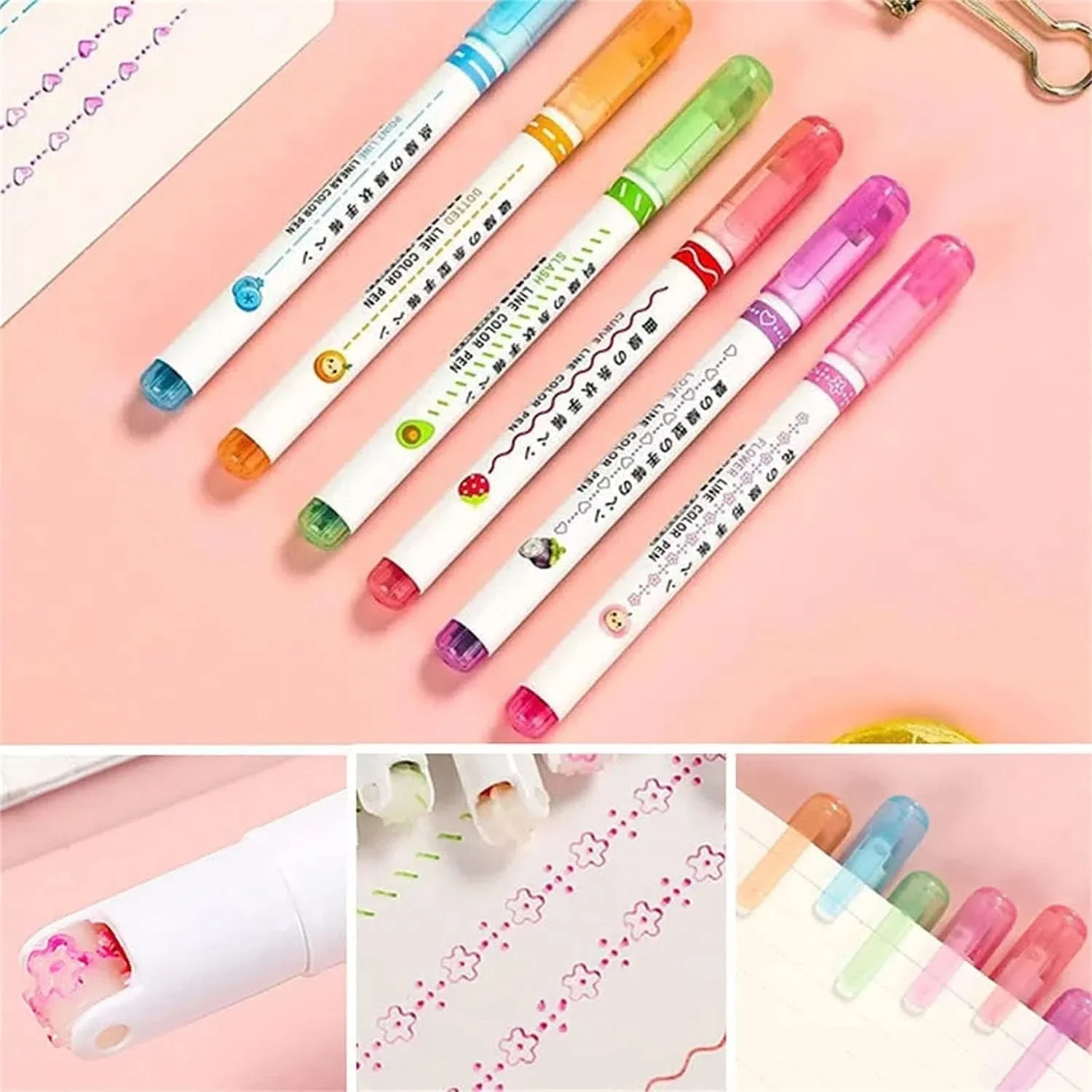 Set de 6 Marcadores con Punta y Rodillo Diseños Variados - Image 6